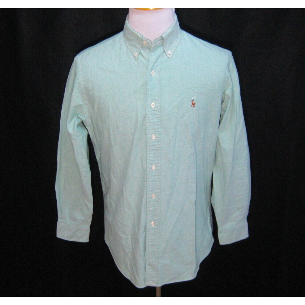 RALPH LAUREN Men's (Size 16 32/33) Green Long Sleeve Button Front Shirt Cotton